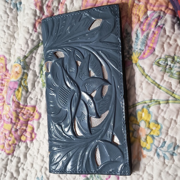 New Patricia Nash leather wallet in blue and silver